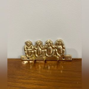Vintage Brass 4 Wise Monkeys Key Hook